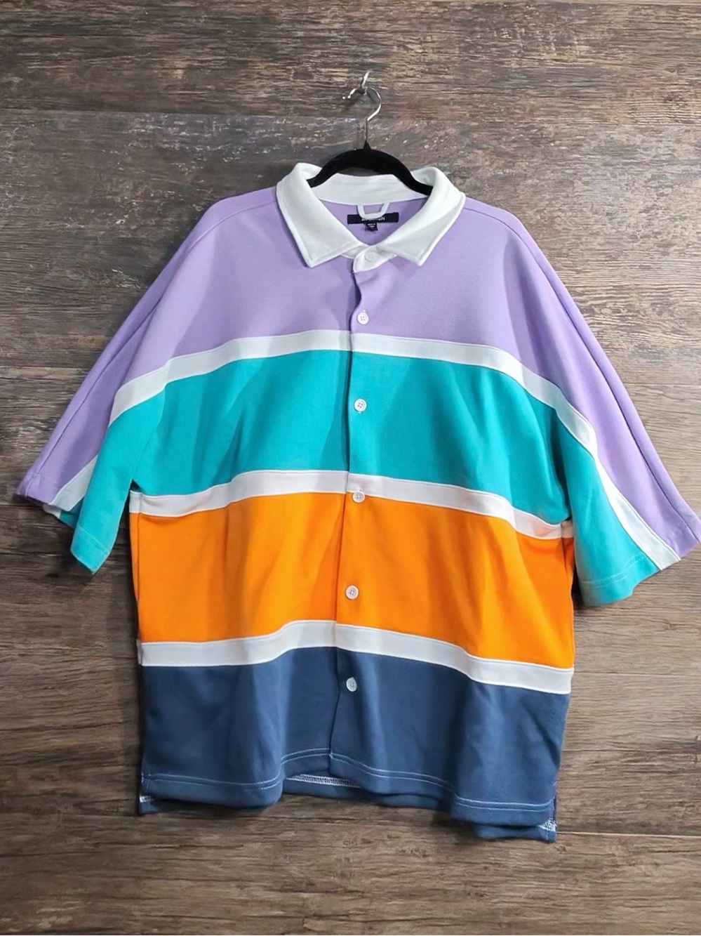 Nova Men Colorblock Short-Sleeve Polo in Lavender, Teal, Orange & Navy